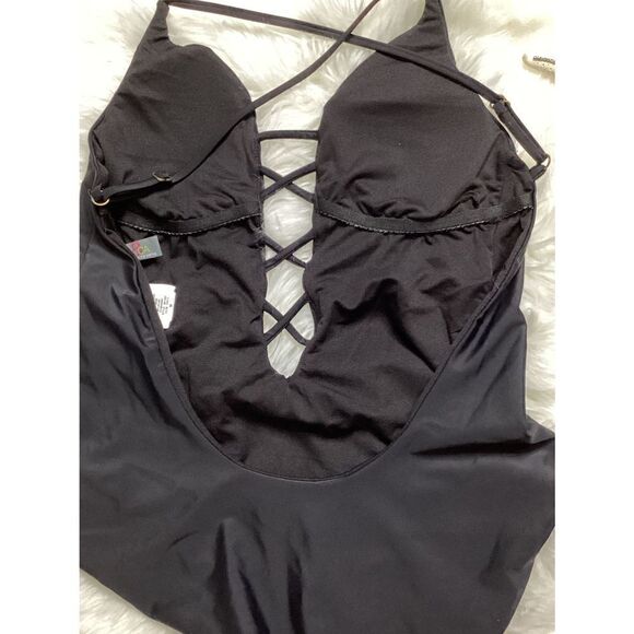 New. BECCA black plunge neck swimsuit. Small - Picture 11 of 14